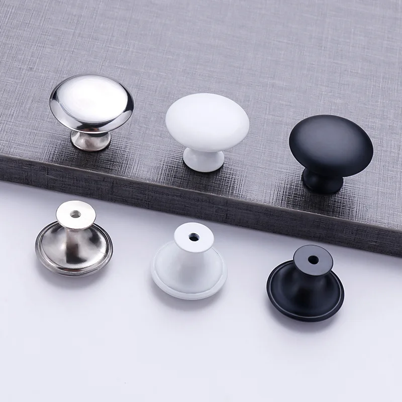 

European Mushroom White Black Single Hole Handle Modern Simple Wardrobe Cabinet Round Stainless Steel Drawer