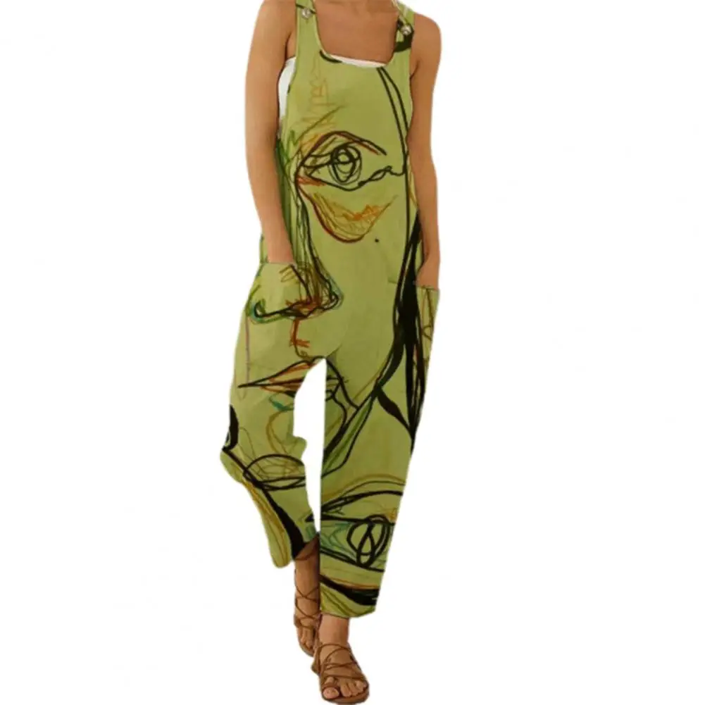 

Women's Jumpsuit Abstract Face Print Loose Casual Playsuit Women Overalls Sleeveless Casual Romper Streetwear