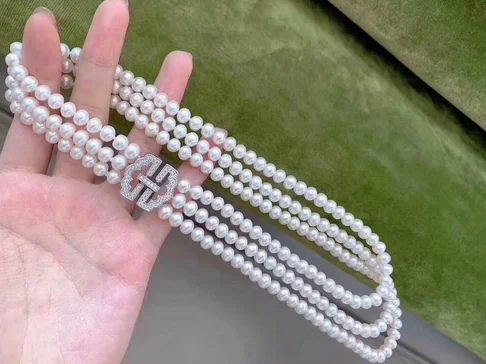 

Triple Strands AAAA 8-9MM Natural South Sea White Pearl Choker Necklace 18-21inch
