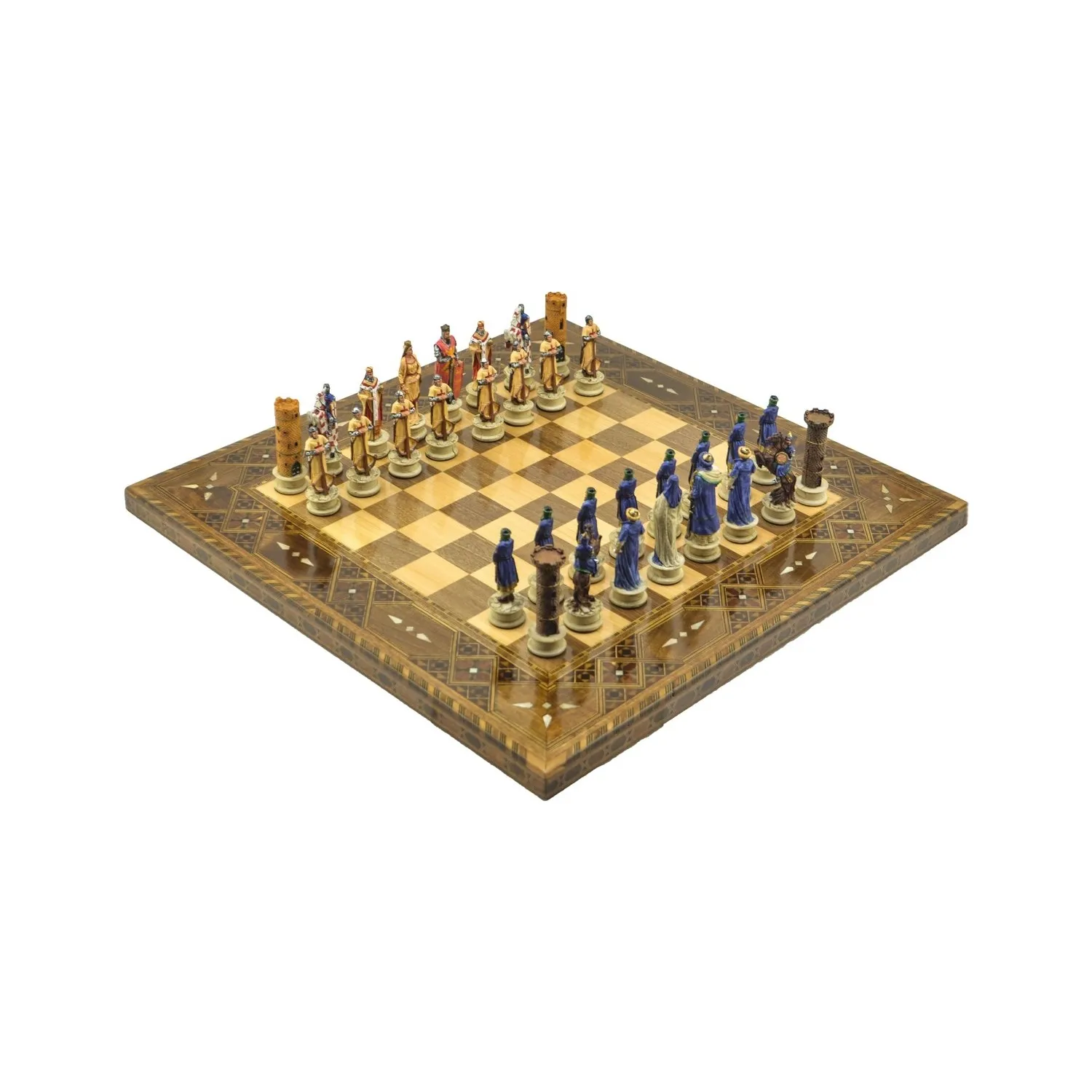 

Подарочный Домашний набор шахматных комплектов/набор, средний Seljuk Crusaders, полиэстеровый перламутровый орех, твердая шахматная доска с яркой ...