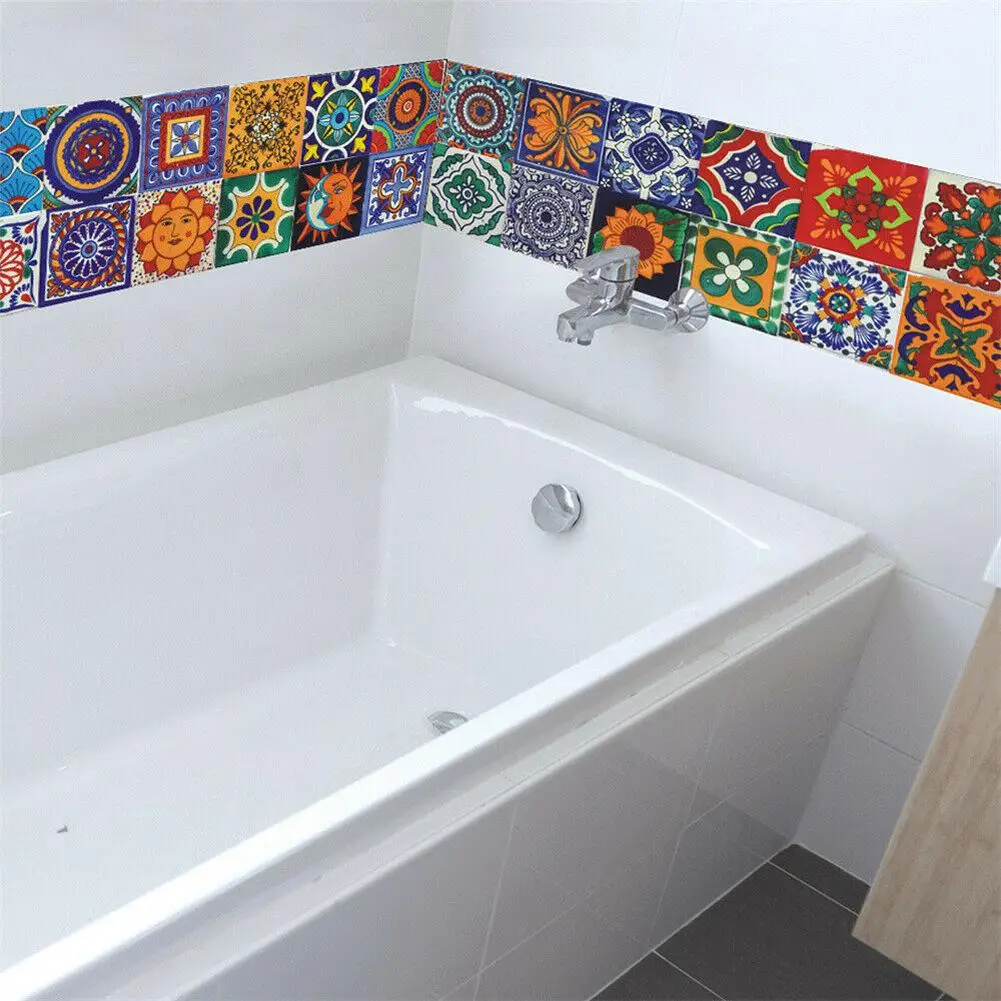 

24pcs Vintage Pattern Tile Sticker Adhesive Waterproof Brick Wall Stickers Kitchen Bathroom Table Wall Decor Home Decoration