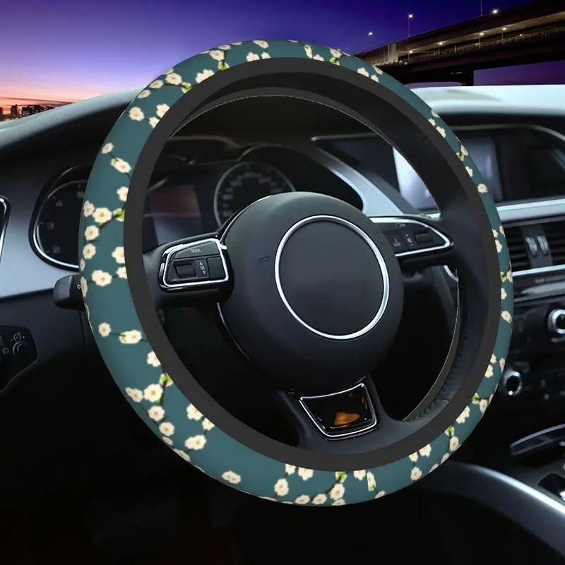 

White And Blue Cherry Blossom Steering Wheel Cover for SUV Sakura Flowers Car Steering Wheel 15 Inch 37-38cm Auto Accessories