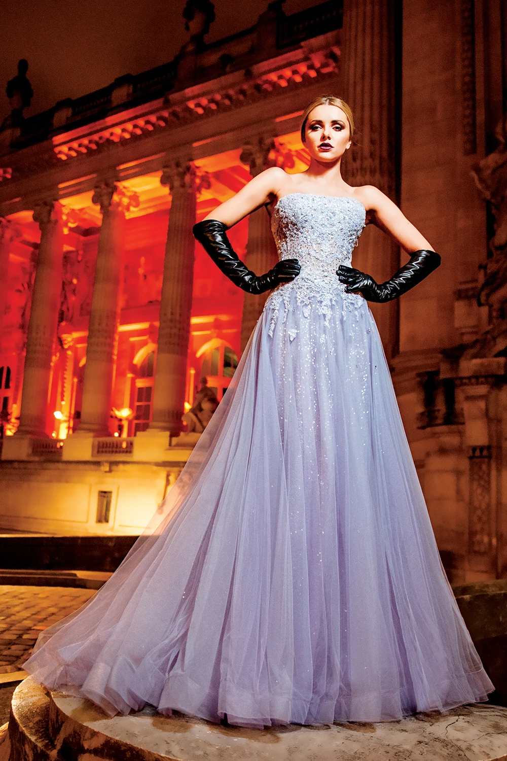 

Amazing Shiny Lavender Evening Dresses Strapless Appliques Beaded A-line Long Evening Gowns Modest Formal Party Dress