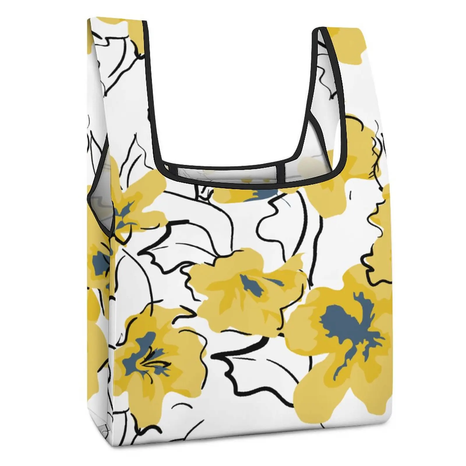 Custom Pattern Foldable Bags Small Shoppers Large Shopping Bag Yellow Flower Bag Travel Portable Reusable Foldable Tote Bag
