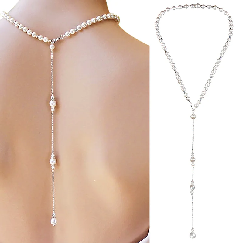 

New Pearl Tassel Long Necklace for Women Wedding Party Exquisite Elegant Beads Body Chain Bride Dress Jewelry Accessory Fashion