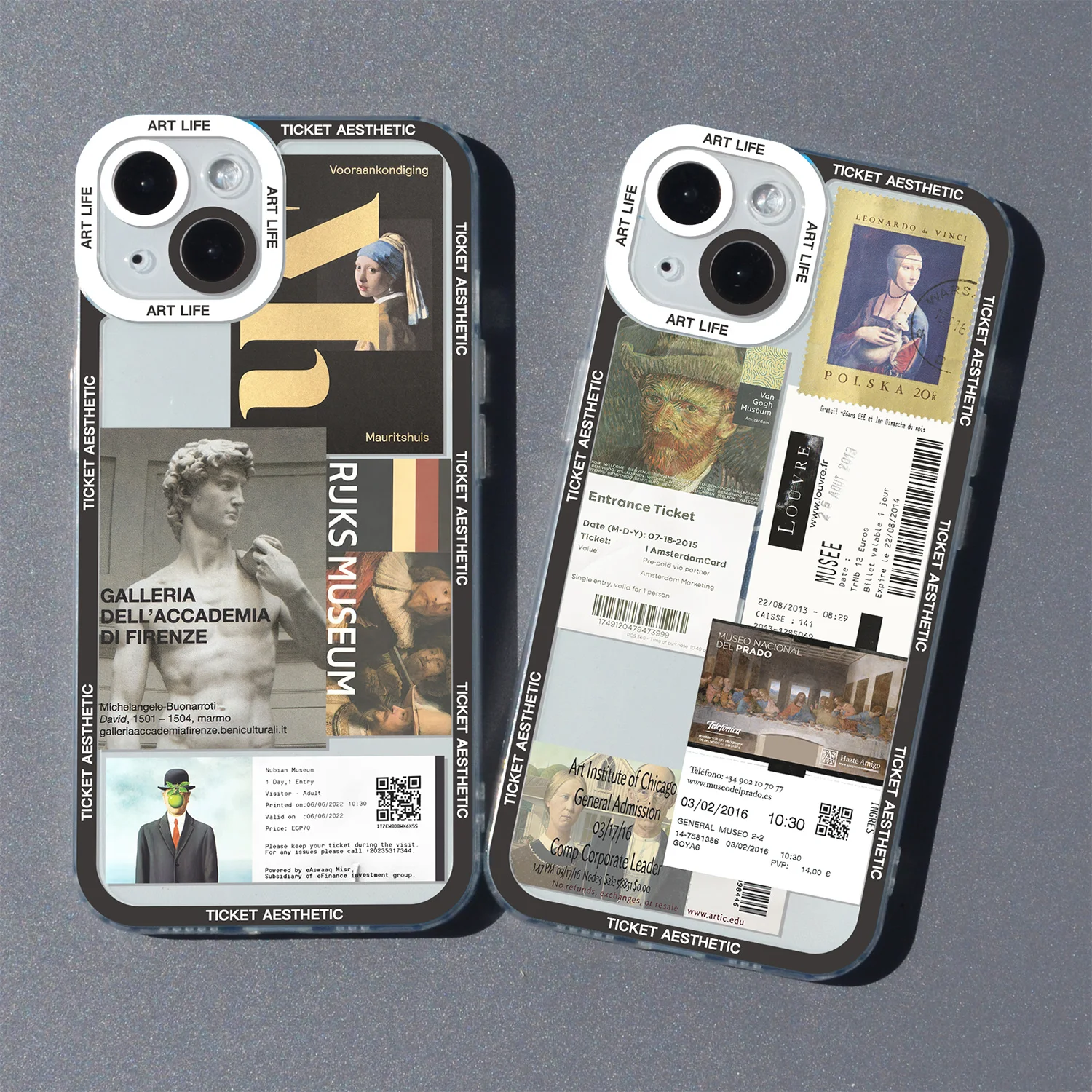 

Museum Ticket Estatua Art Aesthetic Collage Phone Case For iPhone 14 13 12 11 Pro Max Mini XS X XR SE 7 8 Plus Clear Soft Cover