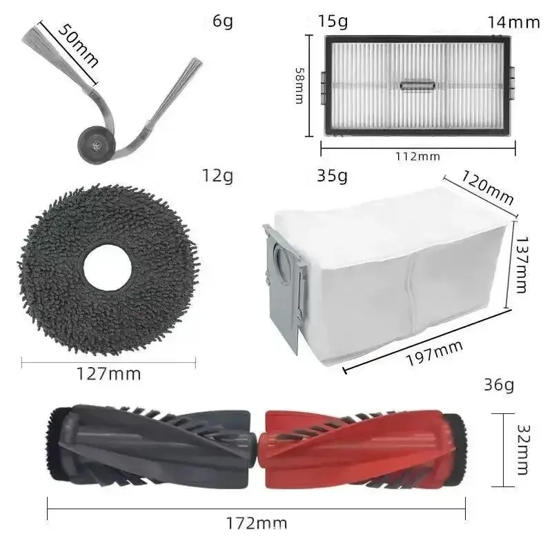 Фото Аксессуары для Roborock Saros 10R/S9 MaxV Slim/G20S Ultra: основная и боковые щетки, насадки для влажной уборки, HEPA-фильтры, мешки для сбора пыли для робота-пылесоса №2