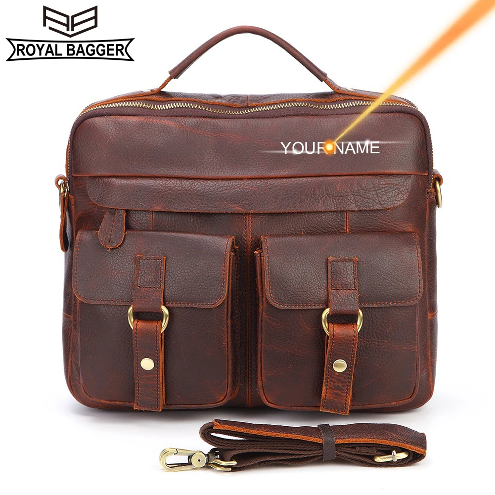 

Royal Bagger Retro Shoulder Crossbody Bags for Men Crazy Horse Leather Trend Handbag Casual Genuine Cowhide Messenger Bag 207