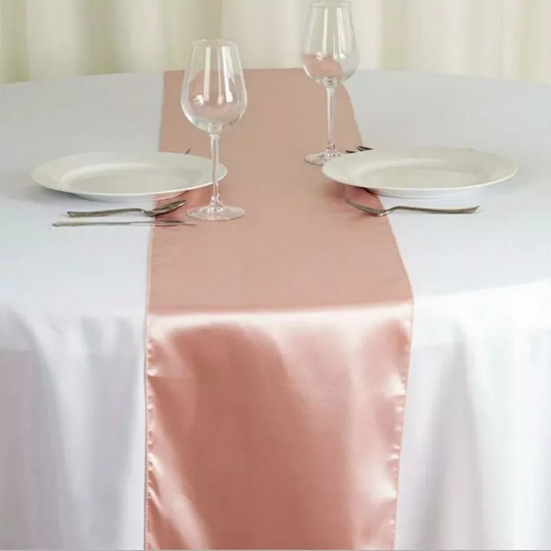 

10pcs Rose Gold Satin Wedding Table Runners Silk Table Flags Cloth Runners For Event Hotel Party Table Decoration