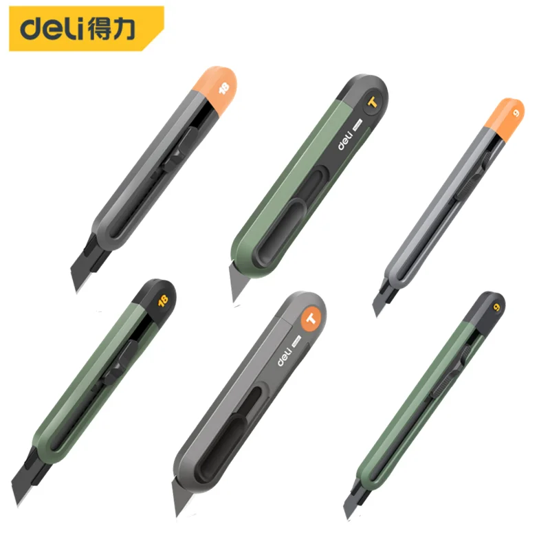 Deli Tools 1 Pcs 9/18mm Green/gray Industrial T-shape Utility Knife Multifunctional Portable Household Hand Tool Mini Knifes