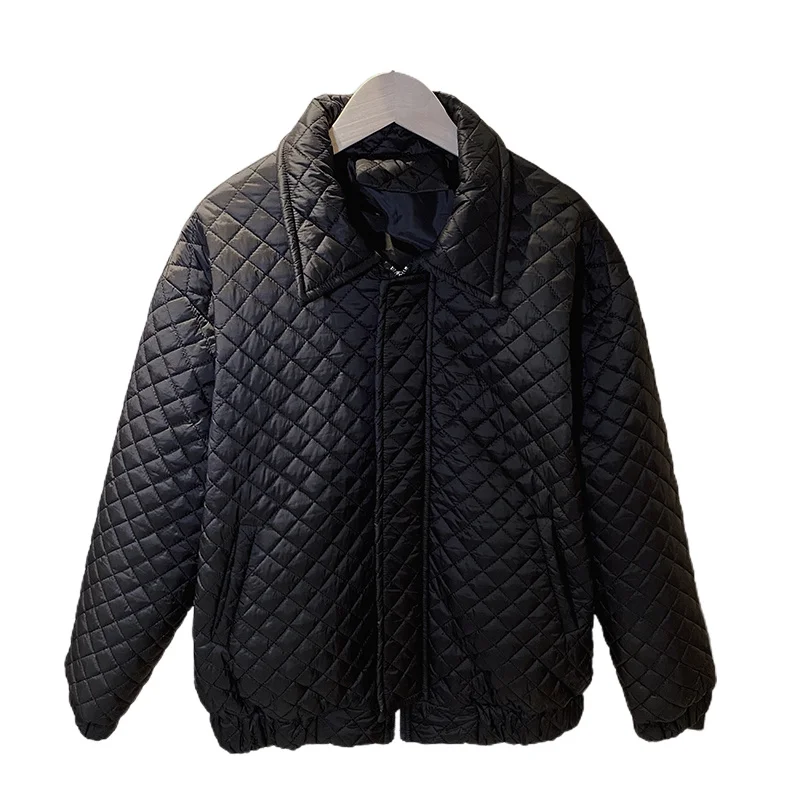 Winter Jacket Men Warm Fashion Black White Thickened Plaid Jackets Men Streetwear Korean Loose Thick Slim Short Coat Mens Parker