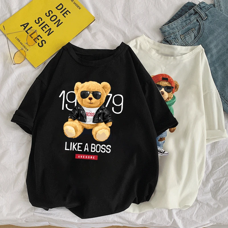 

Funny Teddy Bear Tshirt Harajuku Cartoon Bear Graphic Tops Women Men Fashion Short-sleev Tee Breathable Comfortable Clothes