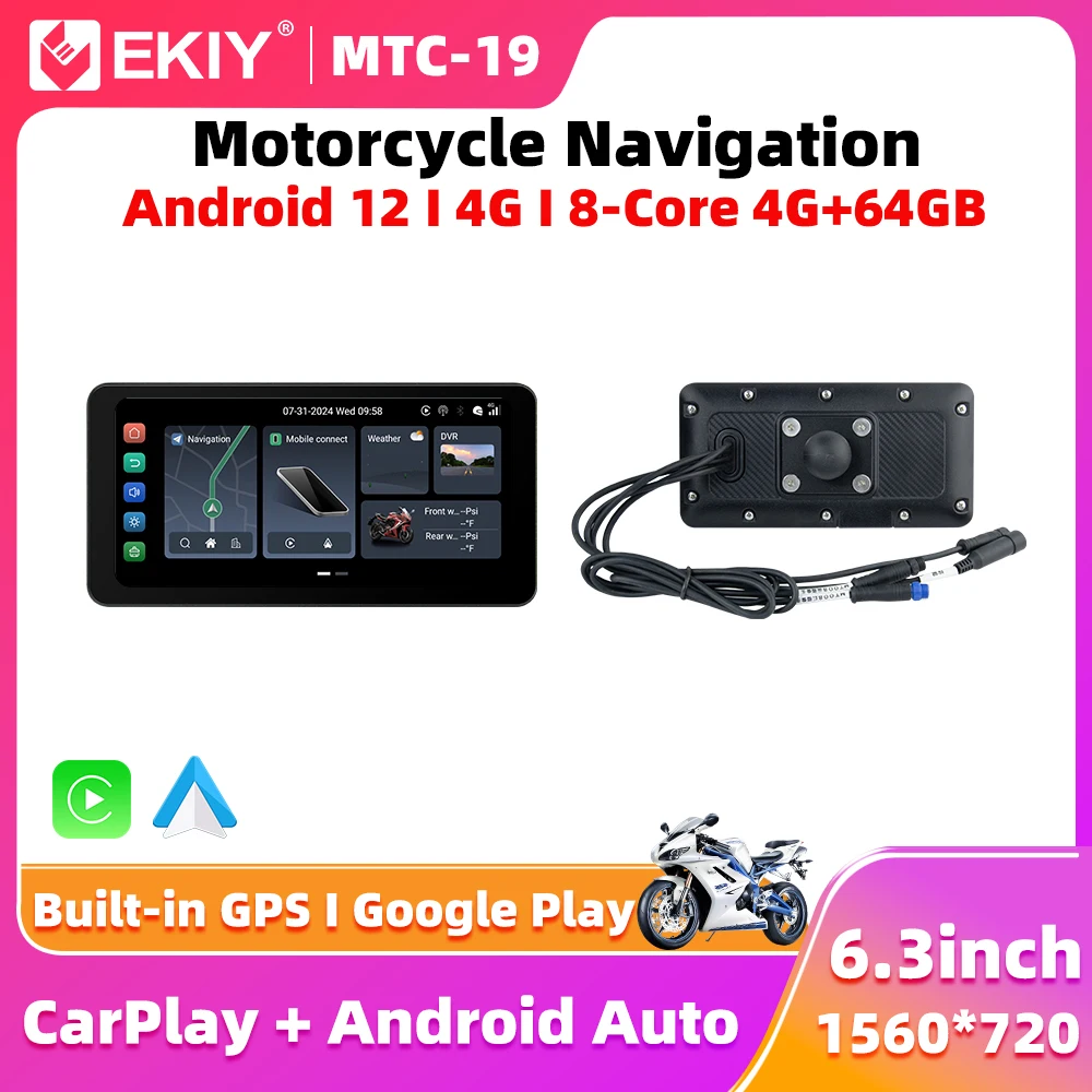 EKIY Wireless CarPlay Moto Android Auto 6 3 &quotAndroid 12 Портативный цифровой мотоцикл Приборная панель