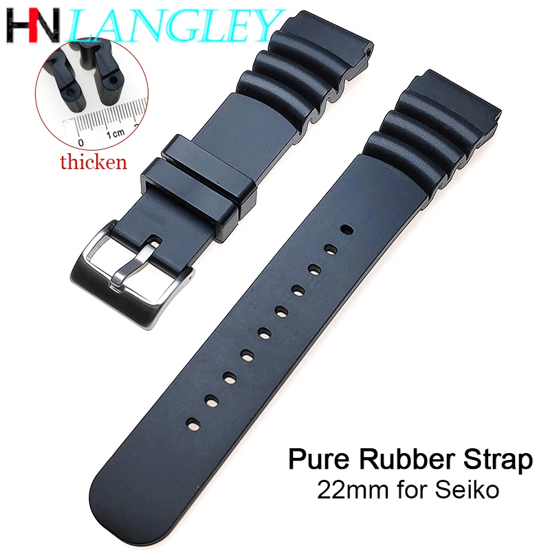 

22mm High Quality Pure Rubber Watch Strap for Seiko for Water Ghost for Abalone Diving Waterproof Band Metal Locker Ring Buckle