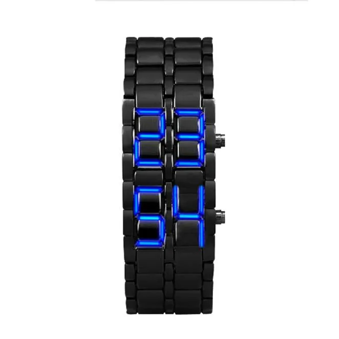 

Lava Style Iron Black Bracelet Led Japanese Inspired Watch Blue Relogio Masculino Curren Watch Men Часы Мужские Erkek Kol Saati