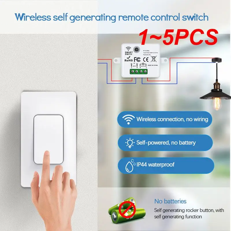 

1~5PCS Self-Powered Wireless Free Wiring And Free Stickers +Rf433 On-Off Device Us Version Switch 220v Intelligent Light Control