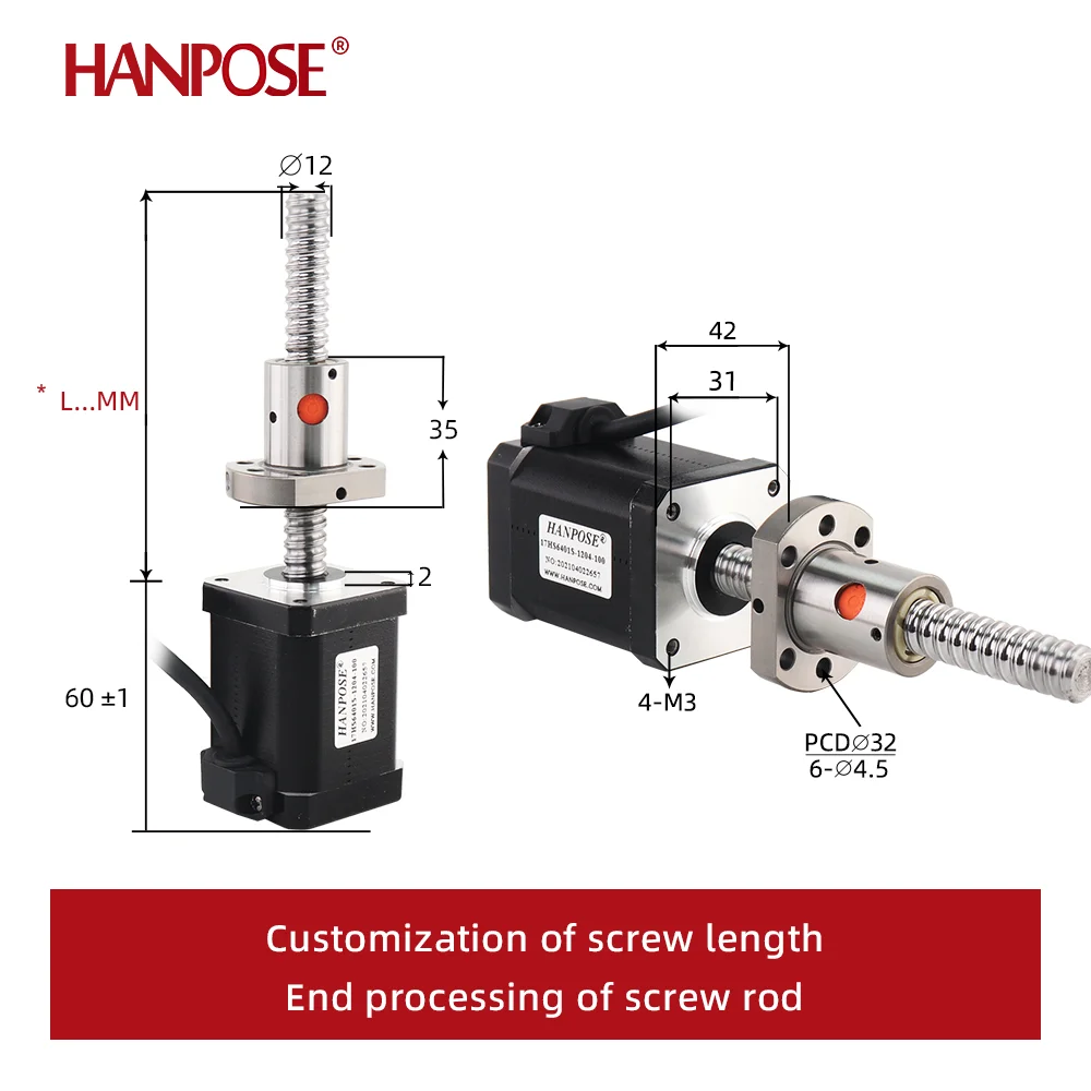 Шаговый электродвигатель 17HS6401S 60 мм 70 Н. См 1 7 А nema17 с шариковым винтом sfu1204 150 250 350 42