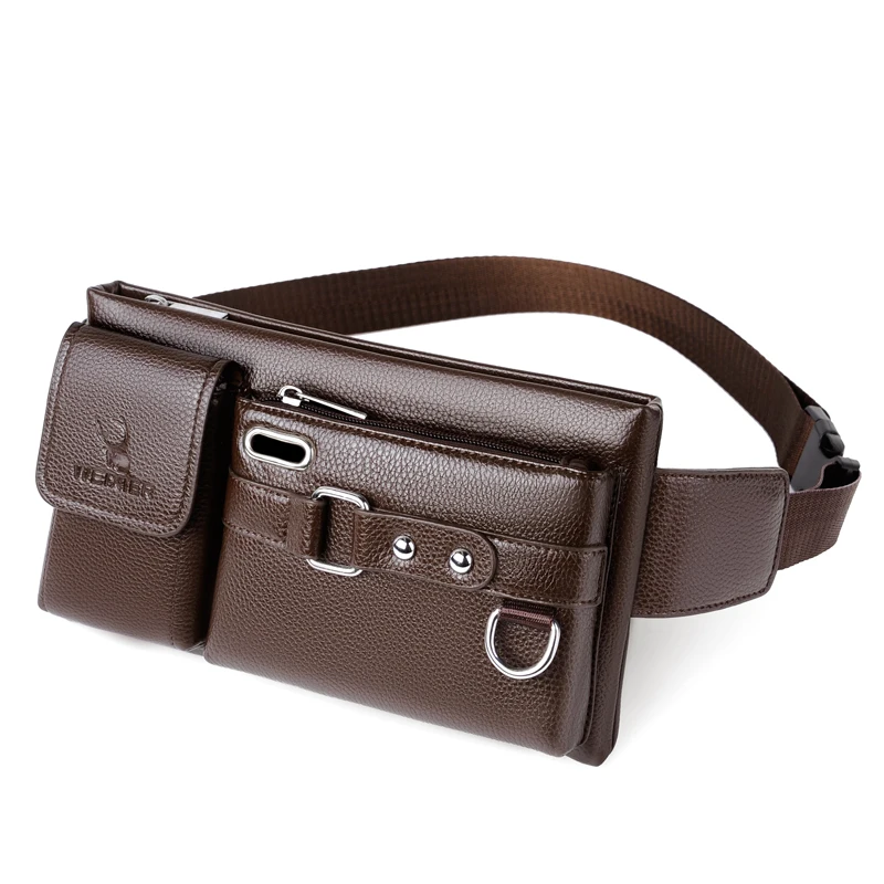 WEIXIER Mens Waist Bag Fashion PU Leather Male Fanny Pack Multifunctional Outdoor Belt Pouch Man Chest Bags For Phone And Wallet