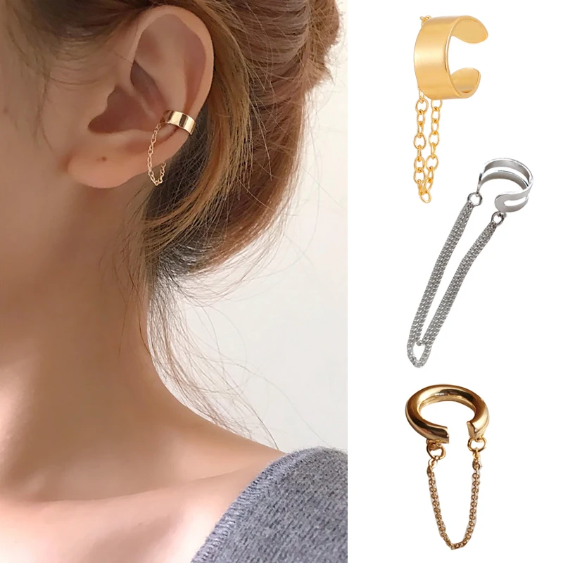 

LATS Simple Fashion Punk Chain Ear Cuff for Women Clip on Earrings Gold Color Ear Cuff Non-Piercing Earring Trendy Jewelry Gift