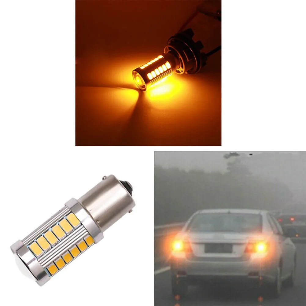 

Желтый светодиодный поворотник 3000K 33LED 581 BA15S PY21W 4 шт. Легкая установка высокая яркость