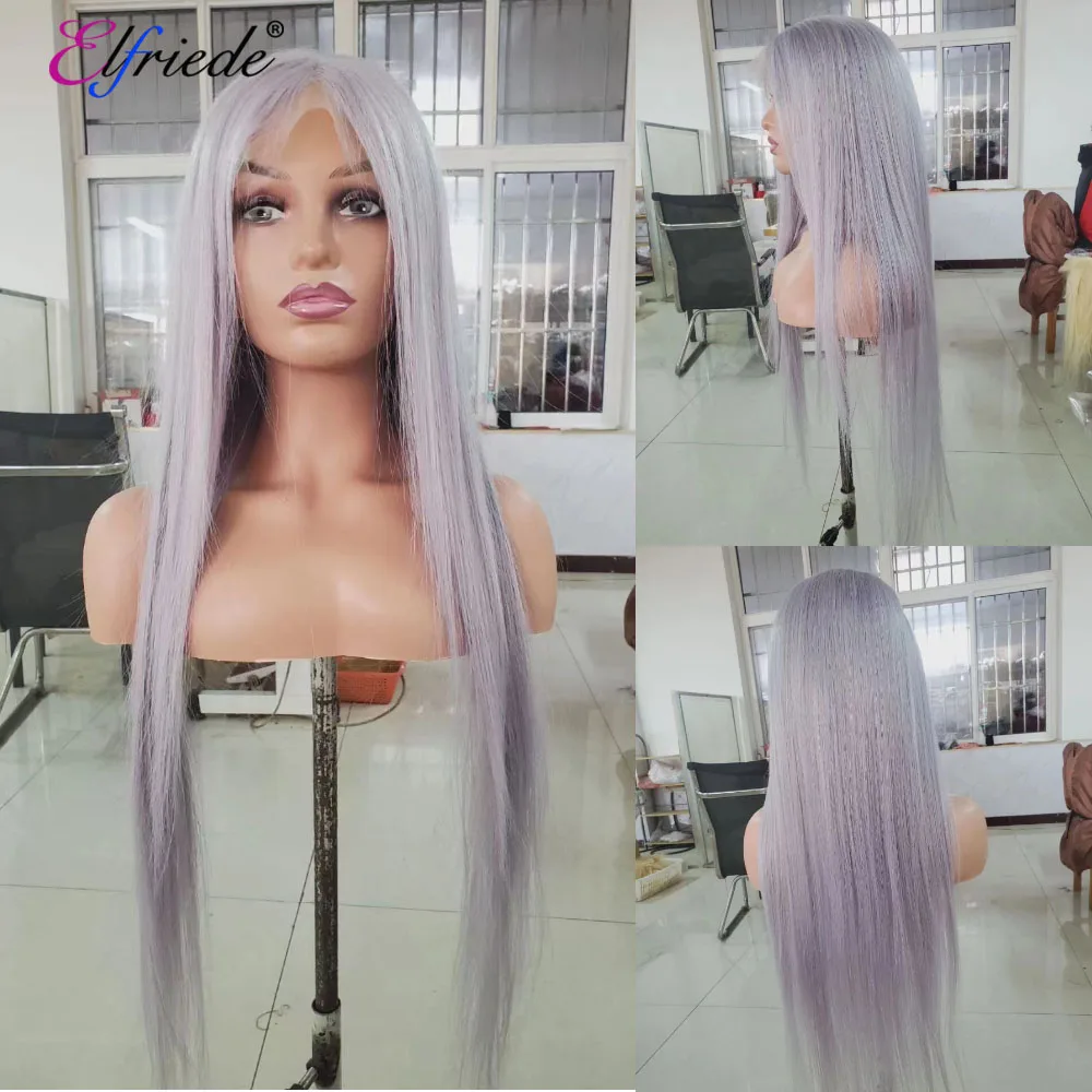 Elfriede светильник серая прямая кружевная Передняя парик для женщин 4x4 застежка 13X4