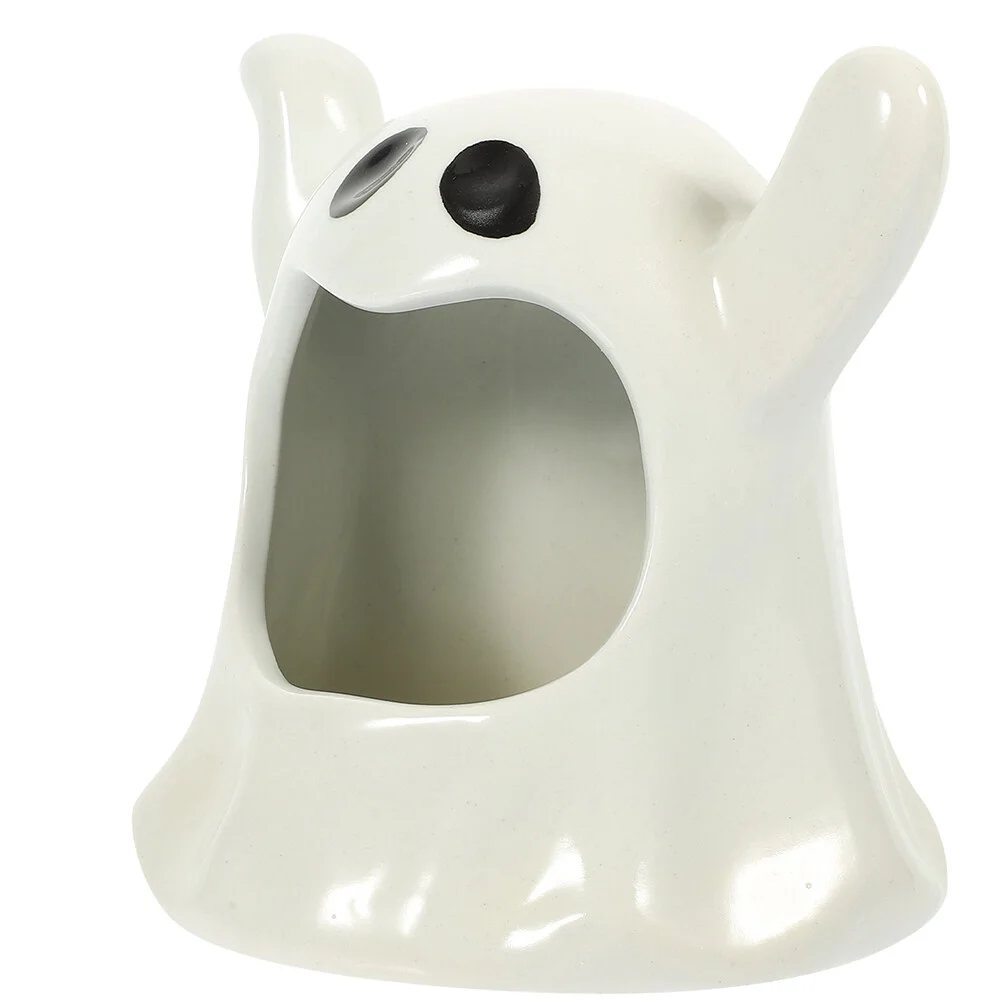 

Halloween Decor Holders Desktop Ghost Candlestick Gift Tealight Container White Ceramics Stand Tabletop