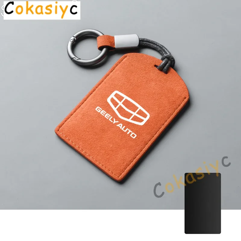 Suede Car NFC Card Key Case Cover Shell Holder Protection Keychain For Geely Boyue L 2023 Smart Remote Keyless Auto Accessories
