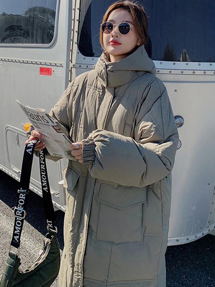 2022 Korean Winter Women Jacket Long Parkas Jackets Hooded Thick Warm Windproof Parkas Coat Fashion Female Outwear Long Parka