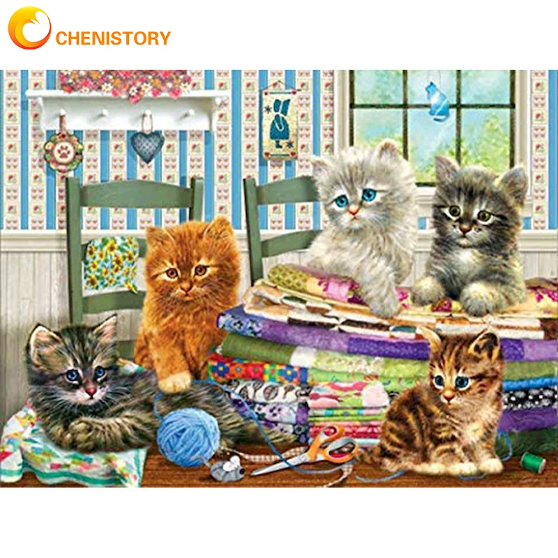 

CHENISTORY Full Square/Round Diamond Painting Animals 5D DIY Diamond Embroidery Kits Mosaic Cat Cross Stitch Home Decor Gift