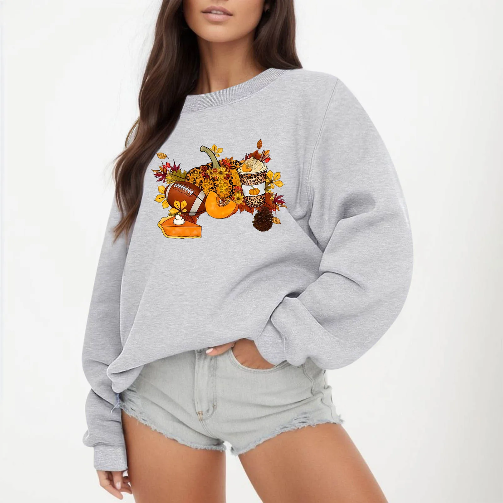 

Kawaii Print Sweatshirts Womens Graphic Cartoon Loose Hoodies Harajuku Loose Crew Neck Outdoor Sports Tracksuits Tops Pullovers