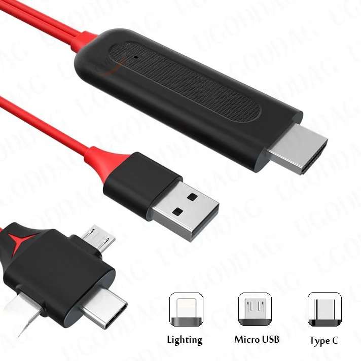 

3 IN 1 lightning to HDMI Compatible Converter Adapter Cable Micro USB Type C Cable for IPhone Android Tablet Phone TV Projector