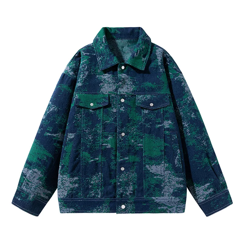 

Autumn Oversize Denim Jacket Men Jacquard Pattern Baggy Coat Fashion Korean Streetwear Jean Cowboy Outerwear Clothing Tops Male
