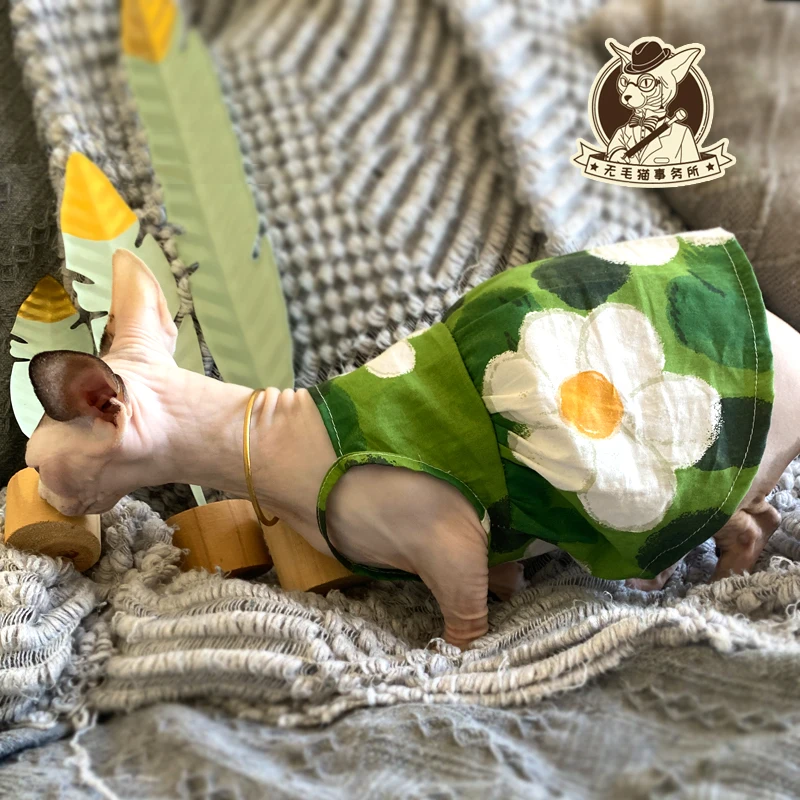 

Summer Thin Floral Camisole Hairless Cat Clothes Cotton Skirt Sphinx Camisole Coat For Summer Kitty Devon Rex Cat Clothing