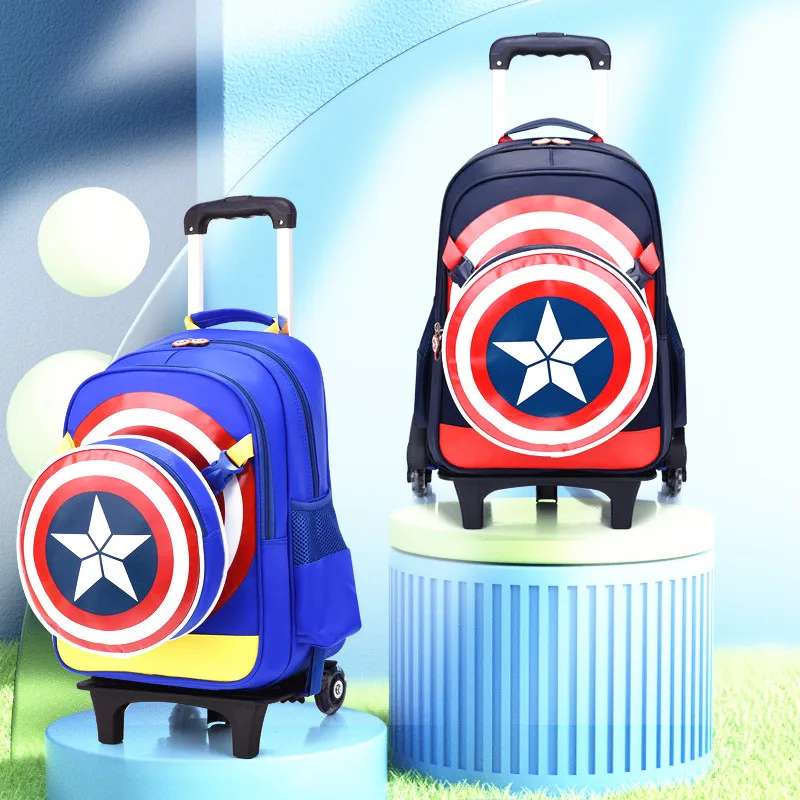 

Сумка на колесиках для учеников начальной школы, школьный портфель на колесиках большой вместимости для мужчин, сумка с мультяшным рисунком для скалолазания по лестнице