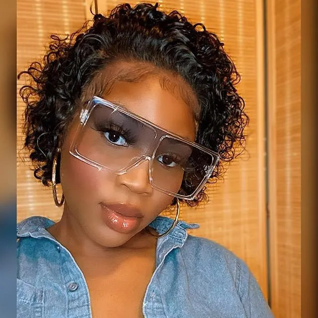 

Pixie Cut Wig Short Bob Kinky Curly Human Hair Wigs Ombre Transparent Lace Frontal Wigs 150% Remy Hair Bouncy Deep Wave Bob Wig