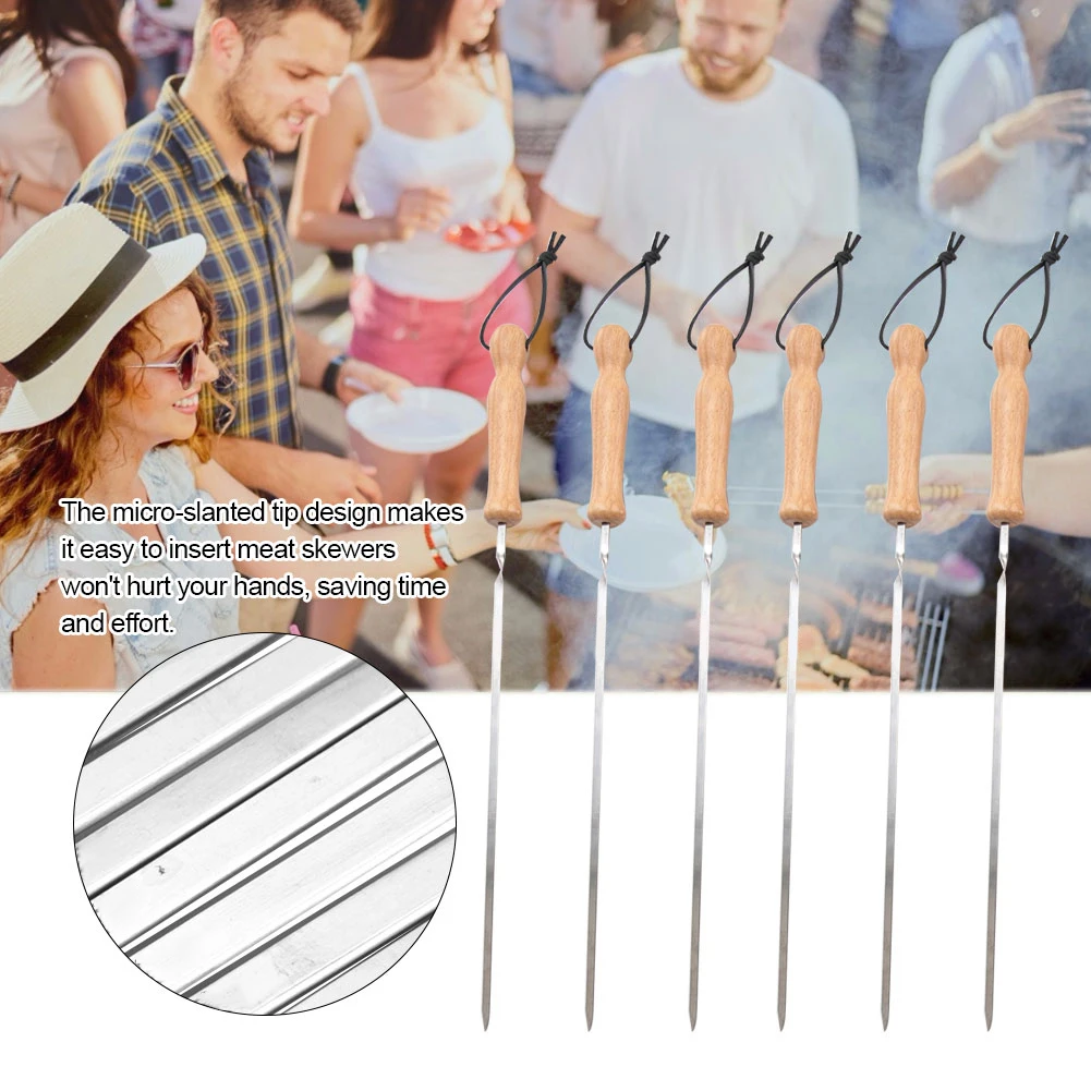 6ШТ 40 см Гриль для барбекю из нержавеющей стали с деревянной ручкой набор