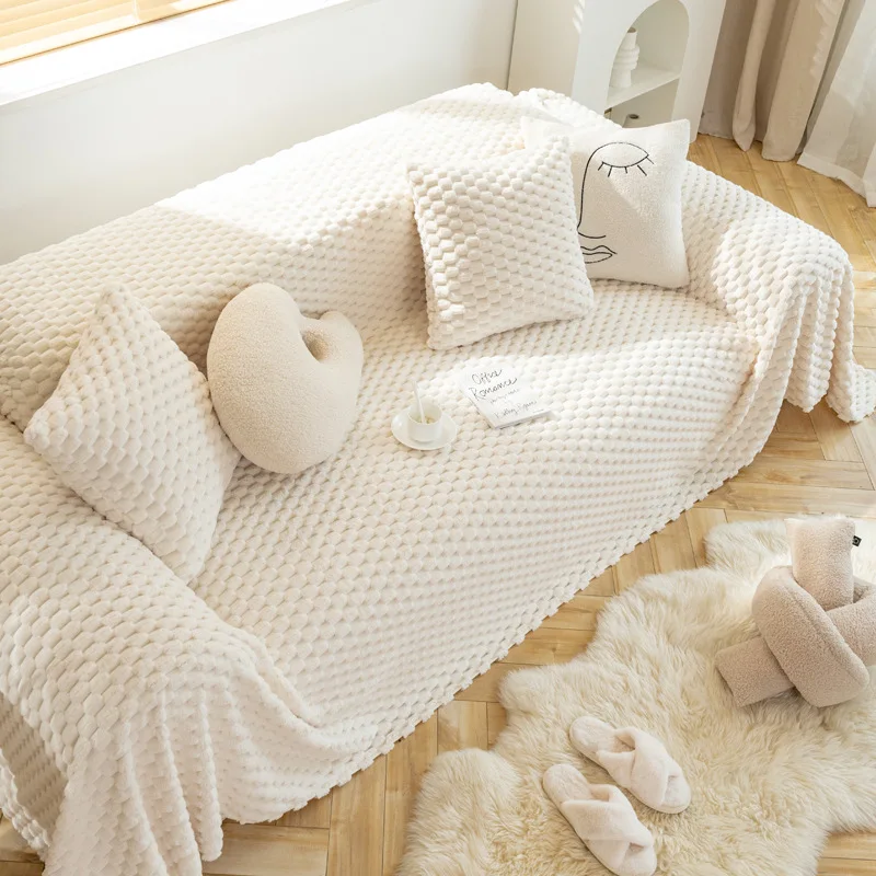 

Winter Warm Velvet Couch Cover 1/2/3/4 Seater Soft Corner Furniture Slipcover Solid Color Sofa Towel Throw Blanket for Dogs Kids