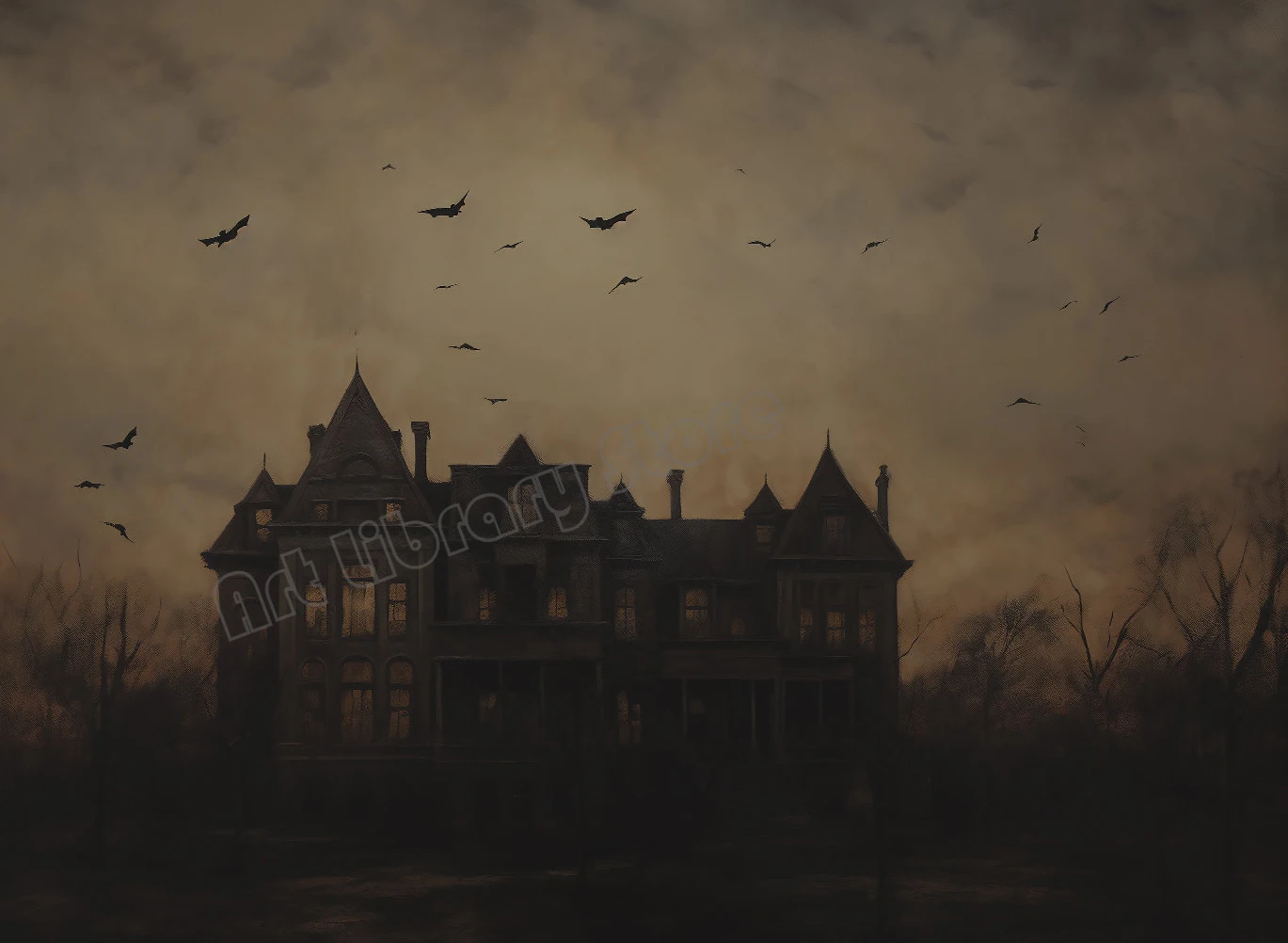 

Готический усадник с привидениями постер на холсте