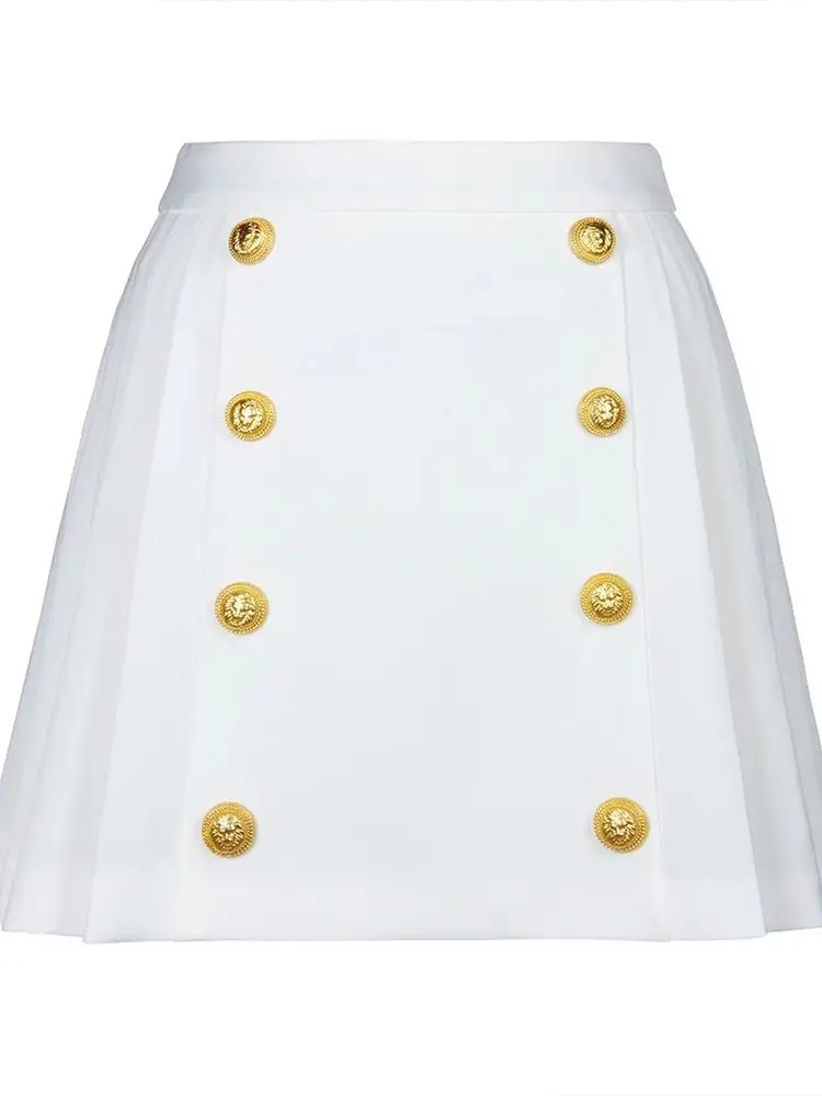 Женская плиссированная мини-юбка Модная стильная с металлическими пуговицами в