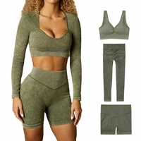 women yoga sets gym sport clothing fitness long sleeve crop top seamless leggings sports suit for woman workout activewear