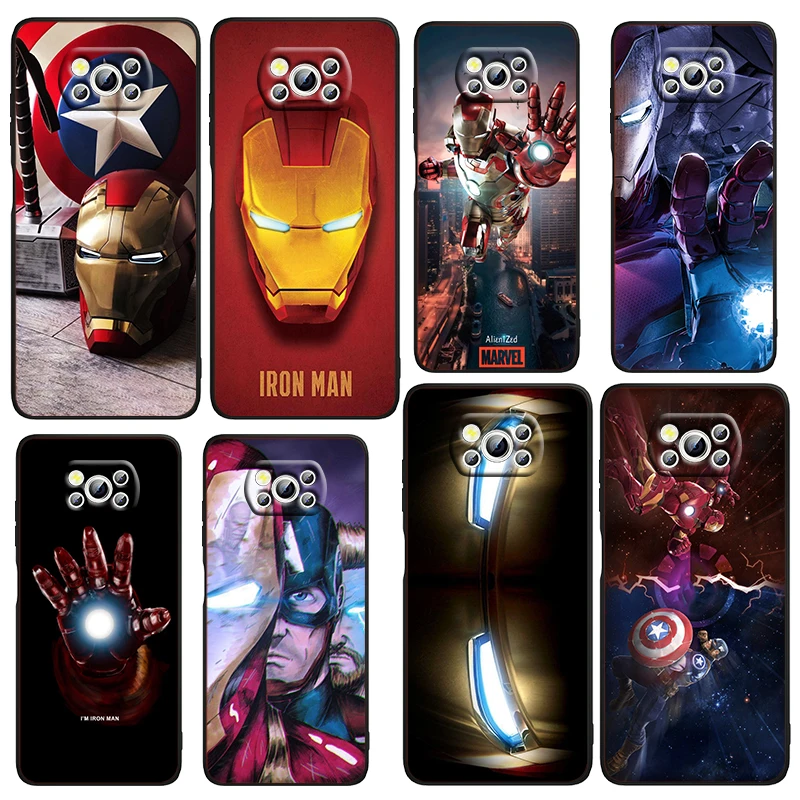 

Fashion Marvel Iron Man For Xiaomi Civi Mi Poco X4 X3 NFC F3 GT M4 M3 M2 X2 F2 Pro C3 4G 5G Soft TPU Cover Black Phone Case