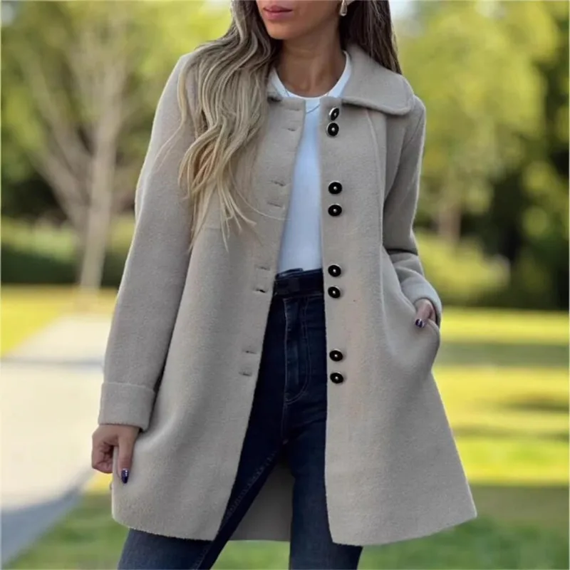 Осень-зима 2024 новое модное простое однотонное шерстяное пальто Aoli бархатная