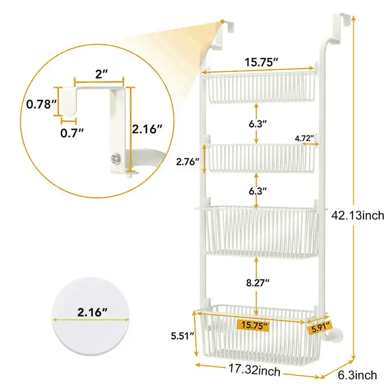 

Beautiful 25L White Metal Door Shelf Locker Spice Rack, Easy to Install for Kitchen, Bathroom and Office - Door Up Lockable Stor