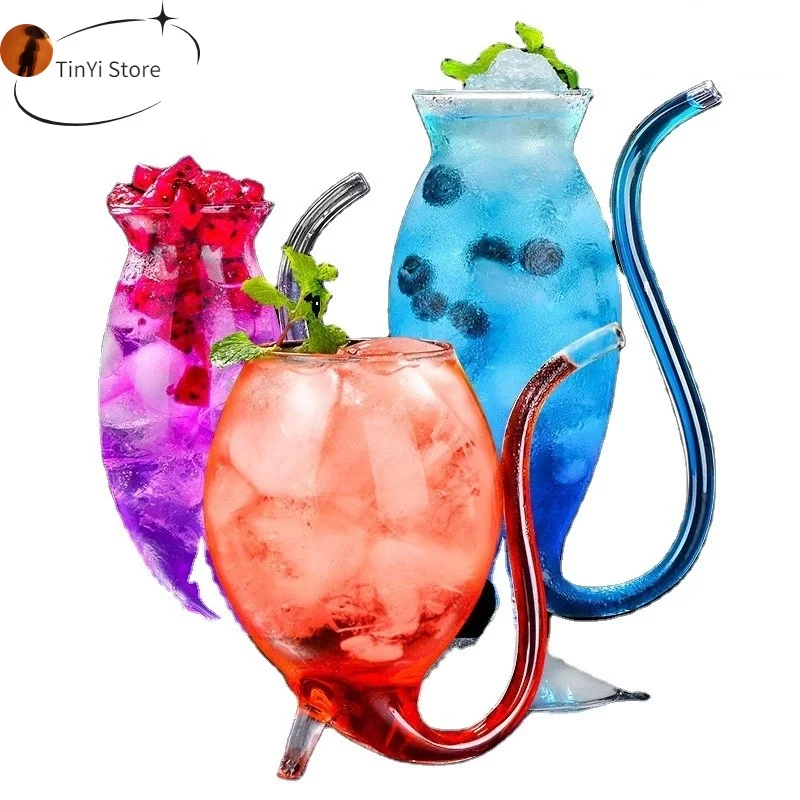 

Vampire Glass Cup with Built-in Straw for Juice Creative Wine Glass Cup Transparent Glassware Mug with Drinking Tube Straw For H