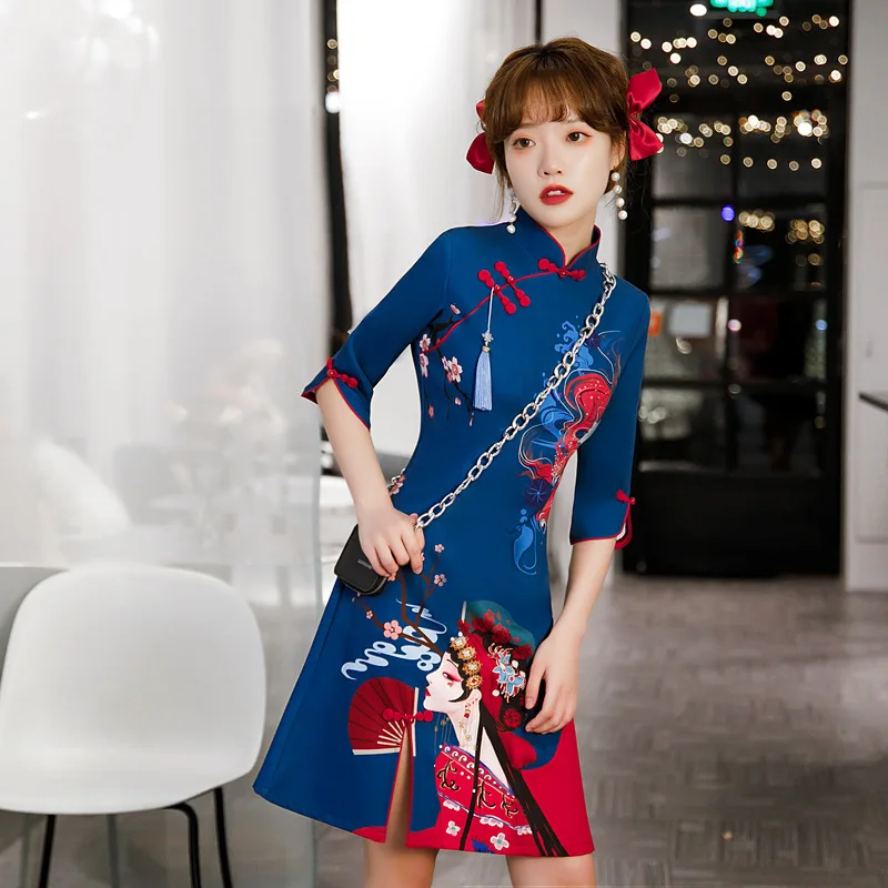 

Chinese Trendy Cheongsam Skirt 2023 New Popular Short Style Improved Red Young Girl Bridesmaid Evening Qipao Dress for Women