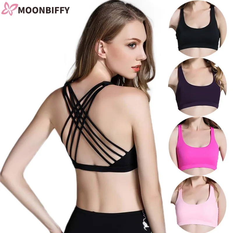 

Yoga Underwear Crop Tops Fitness Sports Bra for Women Push Up Wirefree Padded Crisscross Strappy Running Gym Training Workout