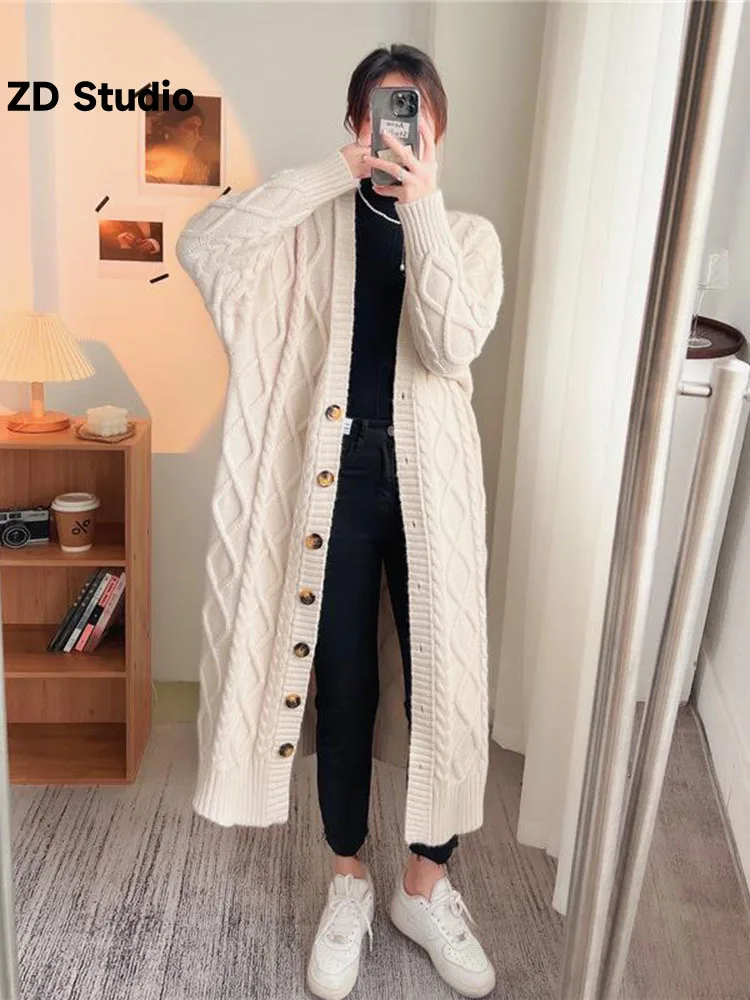 

[ZD Studio] Осень/Зима 2023, новинка, большой женский свитер, пальто, тонкий вязаный кардиган с напуском, женский