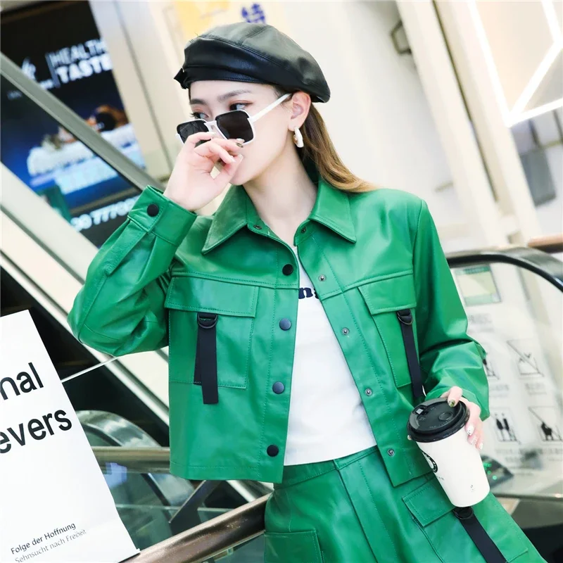 Женская Короткая кожаная куртка Tajiyane из 2023 натуральной овечьей кожи корейские