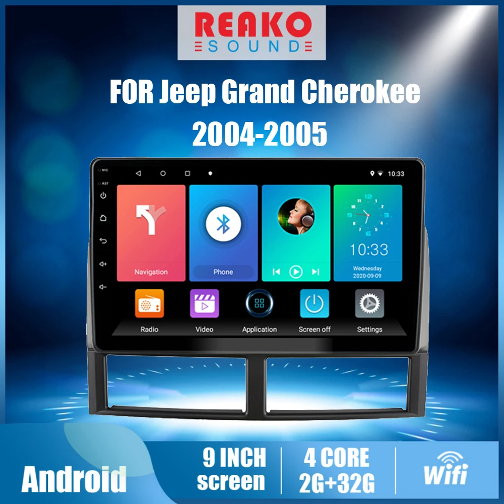 

For Jeep Grand Cherokee 1998-2005 9" Android 4G Carplay 2 Din Car Multimedia Stereo Player Navigation GPS Head Unit With Frame