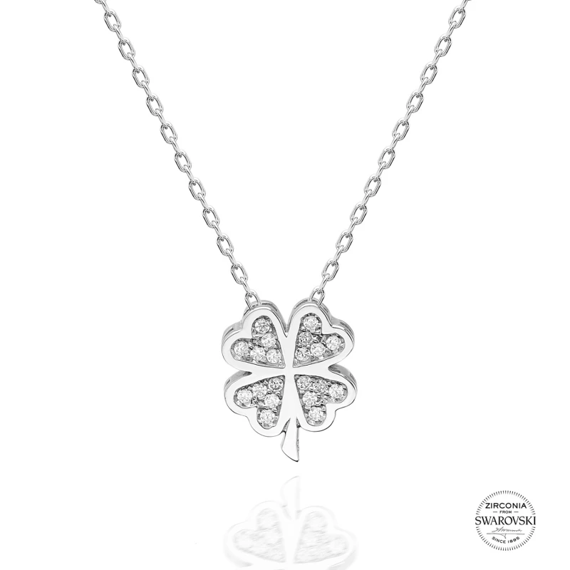 ?? 925スターリングシルバースワロフスキーコンポジットストーンクローバーネックレス